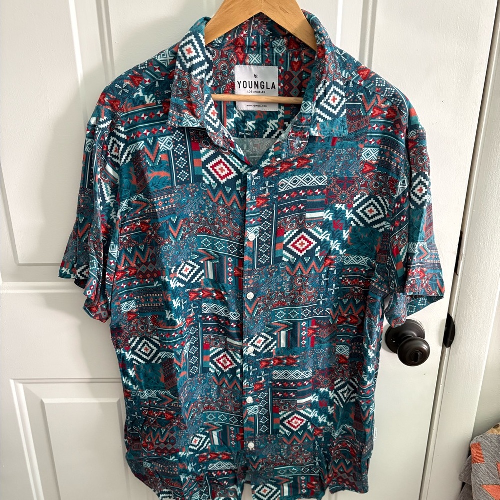 YoungLA Blue and Red Vintage Button Up